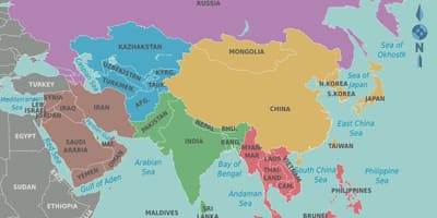 نقشه از تایوان و کشورهای اطراف